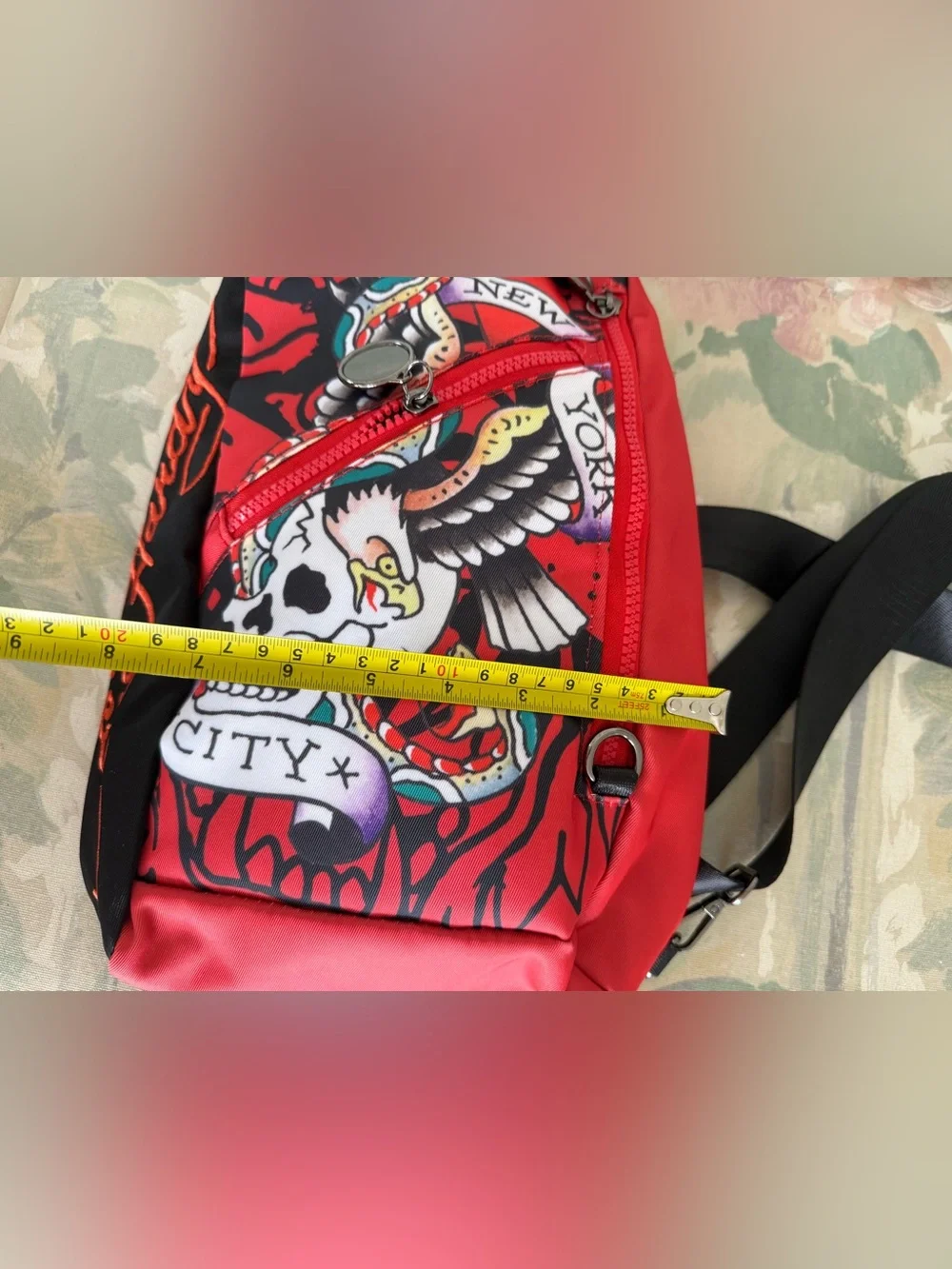 Ed Hardy Skull Eagle Sling Bag Red Heart Crossbody Backpack New With Tags